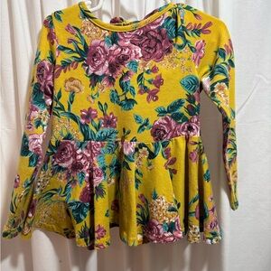 Ricrac and Ruffles Yellow Floral Long Sleeve Tunic Top